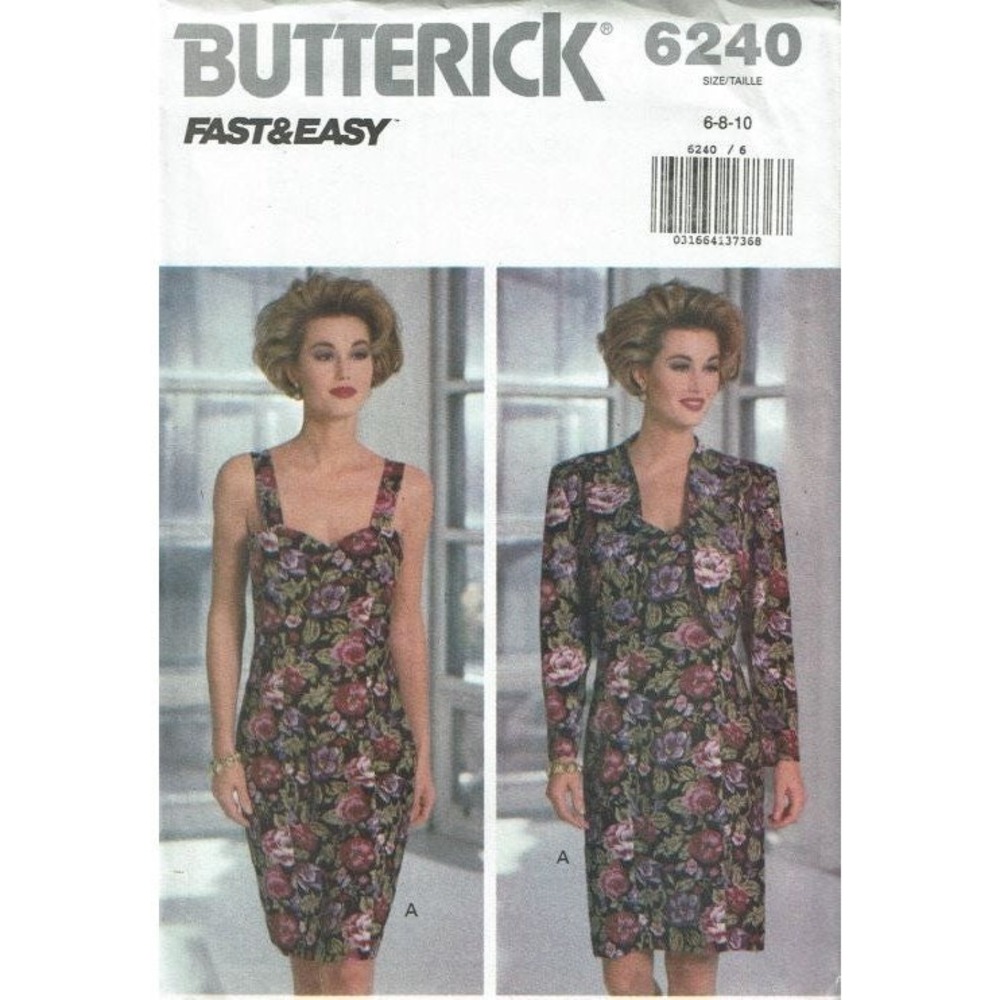 Butterick Sewing Pattern‎ 6240 Jacket Dress Misses Size 6-10 UNCUT